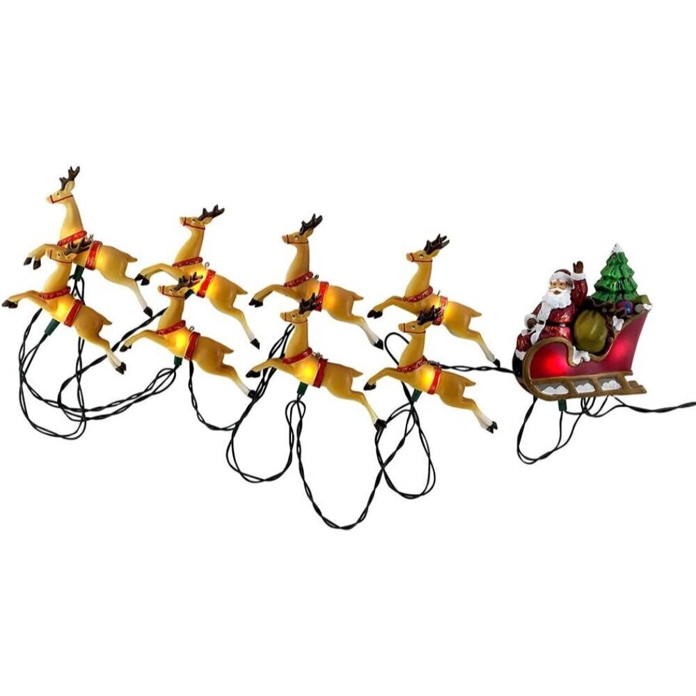 Holiday Santa Sleigh Reindeer 10-Light Set Christmas Decor